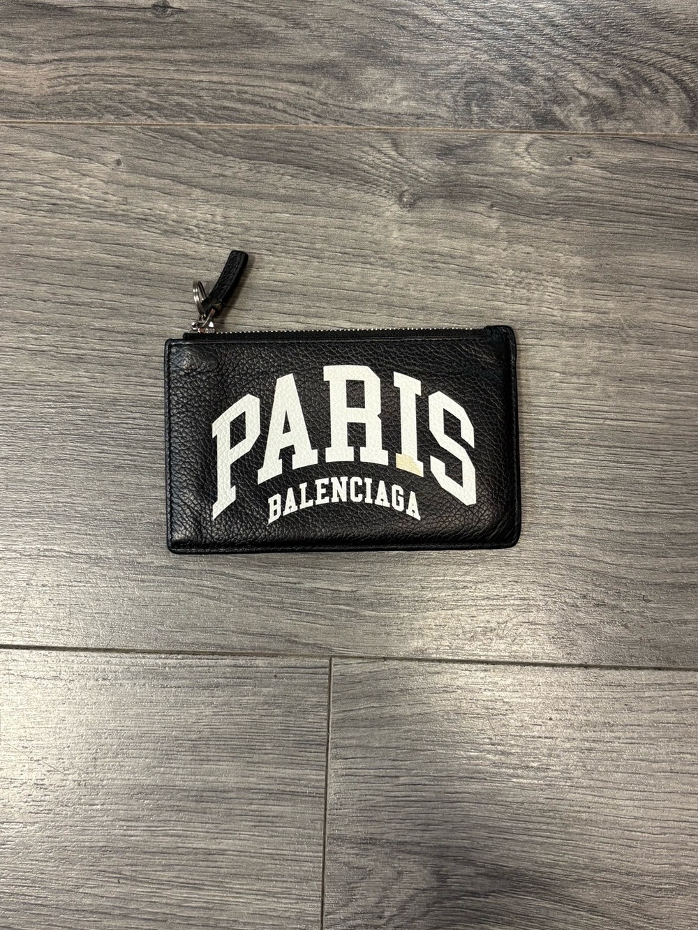Balenciaga Black Leather PARIS Zip Card Pouch